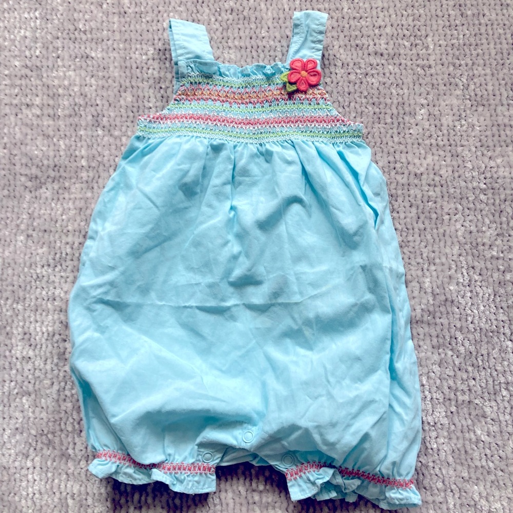 Gymboree Baby Blue Smocked Bubble Romper Floral Cotton 0-3M‎